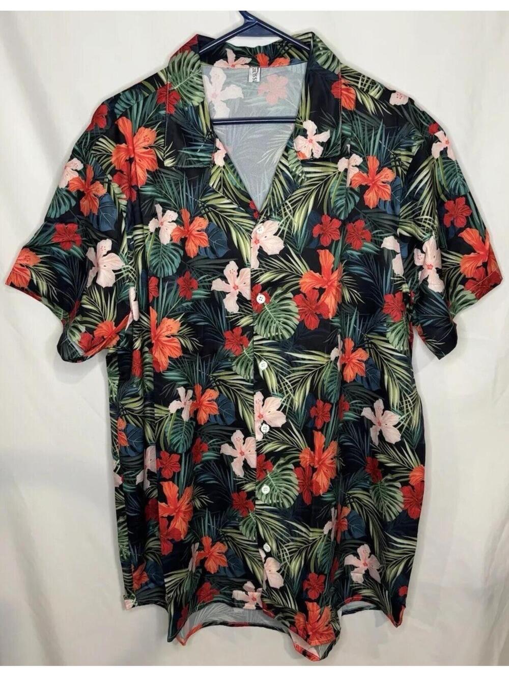 Misslook Mens Hawaiian Aloha Shirt Multicolor Floral Polyester Size 2XL XXL